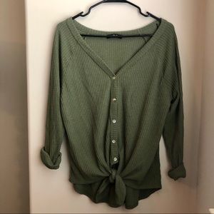 Green Waffle Knit Sweater